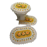 Jogo De Banheiro Crochê Luxo Com Flores Amarelas 