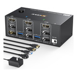 Conmutador Kvm De Monitores Triples 2 Displayport + Hdmi Us.