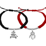 Pulsera Bolitas Wall-e Y Eva Pareja De Plata 925 Negra