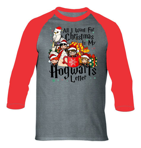 Camibuso Raglan Navidad Harry Potter Serie Geeks Camiseta 