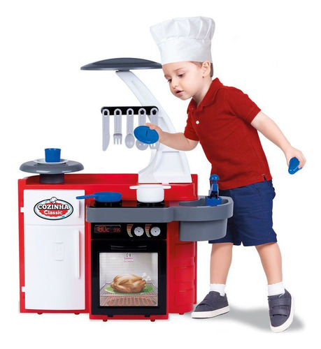 Cozinha Classic Infantil Menino Armário Pia Fogão - Cotiplás