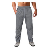 Pantalón Rayas Casual Hombre Con Algodón Y Lino