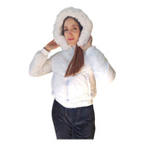 Campera Mujer Puffer Con Piel Capucha Desmontable Abrigada