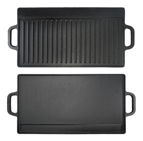 Plancha Bifera Fundición 51cm Reversible Lisa Y Grill 2 Horn