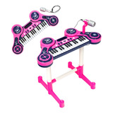 Piano Teclado Infantil Musical C/ Bateria E Disco Dj E Luzes