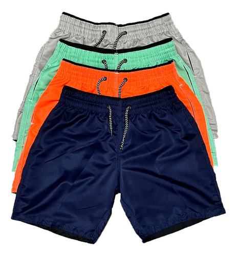 Kit 3 Shorts Tactel Liso Grosso Praia Masculino Mauricinho 