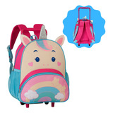 Mochila Infantil Escolar Com Rodinhas Unicórnio Meninas Rosa