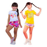 2 Kit Conjunto Blusa E Short Menina Infantil Criança