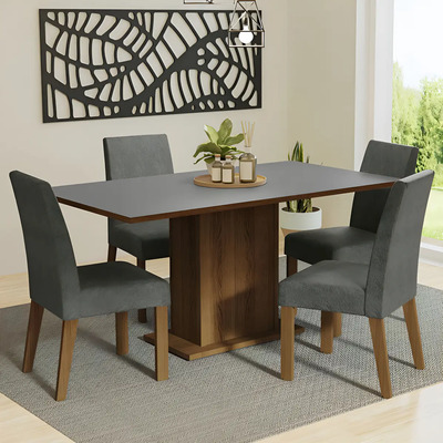 Juego De Comedor Mesa Madera Y 4 Sillas Keila Madesa Color Marron\u002FGris\u002FPlata | Envío gratis