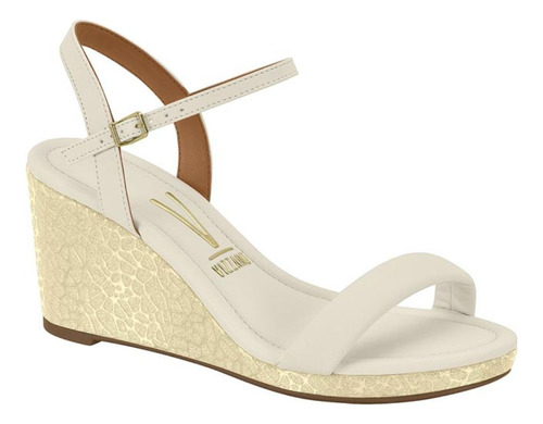 Sandalia Feminina Vizzano Anabela Shine Branco Dourado