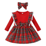 Vestido De Navidad For Niños De Manga Larga Con Lazo