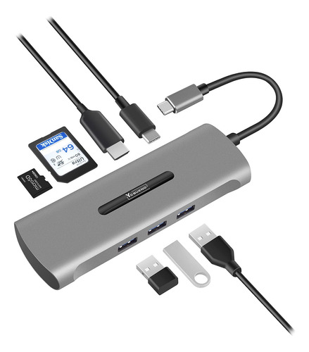 Ycbueno Hub Usb C, Adaptador Usb C De Aluminio Porttil 7 En