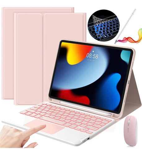 Funda Teclado Mouse Lapiz Para iPad 9ª/8ª/7ª Gen 10.2'' Rosa