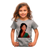 Camiseta Infantil Cinza Cz1  Princesa Mulan Parada Sorrindo 