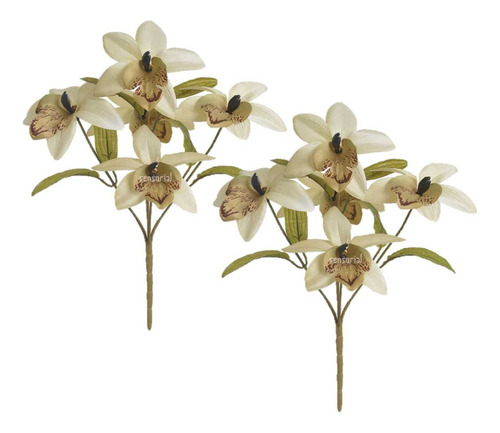 Kit 2x Arranjo Orquídea Dendrobium Com Folha Decoração 