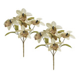 Kit 2x Arranjo Orquídea Dendrobium Com Folha Decoração 