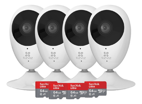 Kit X4 Camara Seguridad Wifi Mini Ezviz + 4 Memorias 64gb