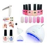 Kit De Uñas (6pz)+lámpara Uñas 48w Sun Uv-led+base+top+lima