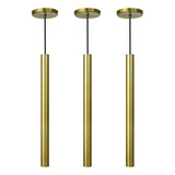 Iluminar Ambiente Kit 3 Pendente Tubo Dourado 50cm Cabo Cristal Led Bco Frio