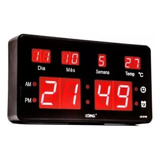 Relógio De Parede Led Digital Temperatura 20cm Lelong Le2115