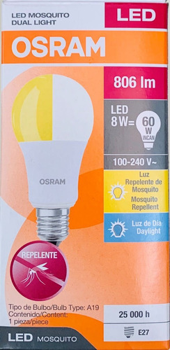 Foco Led Bulb Dual 8w 120v Repelente Mosquito Y Frio Osram