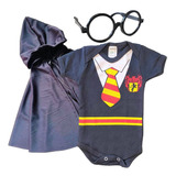 Body Com Capa E Oculos Uniforme Harry Potter                