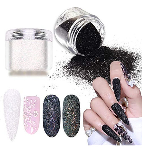 Laza Nail Glitter Powder Shining Sugar Effect Glitter Black 