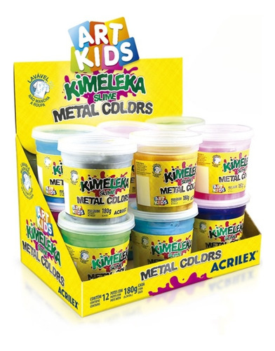 Kit 12 Massa Modelar Kimeleka Slime Metalica Cores Acrilex