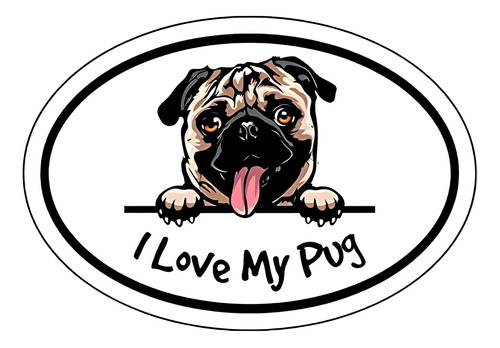 I Love My Pug - Dog Breed Vinyl Sticker Decal For Car Bumper