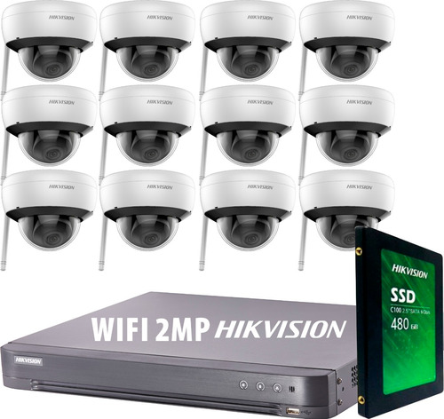 Kit Seguridad Hikvision Dvr 16 Ch+ 12 Camaras Wifi 2mp Disco