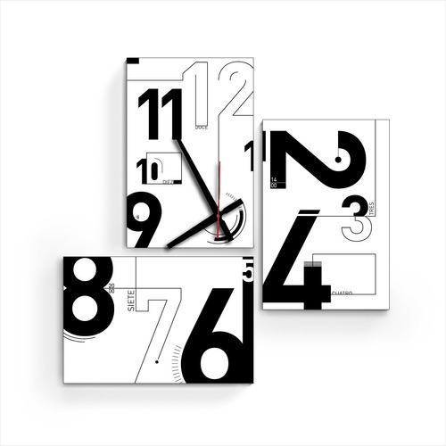 Reloj De Pared Cuadro Tríptico Grande Diseño Tic Time Deco