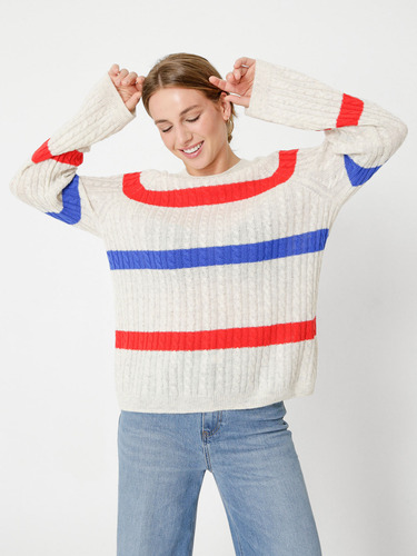 Sweater De Lana De Punto Trenzado Mujer Tommy Hilfiger Beige