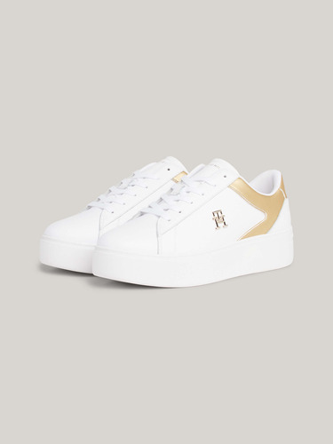 Tenis De Piel Metalizada Blanco De Mujer Tommy Hilfiger