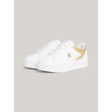 Tenis De Piel Metalizada Blanco De Mujer Tommy Hilfiger