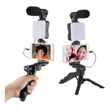 Kit De Gravação 5em 1 Vídeo Tripé Led Suporte Celular Selfie