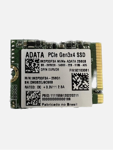 Ssd M.2 2230 256gb Dell / Adata Im2p33f3a Nvme Notebook Cor Verde