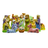 Pesebre Navideño Infantil/14cm Pintado A Mano 13 Ps Yeso