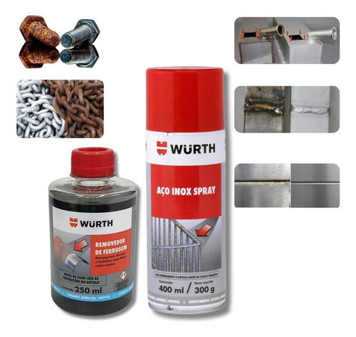 Removedor De Ferrugem + Spray De Aço Inox P/ Proteção Wurth