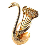 Juego Cucharas Postre Café Soporte Base Cisne Dorado