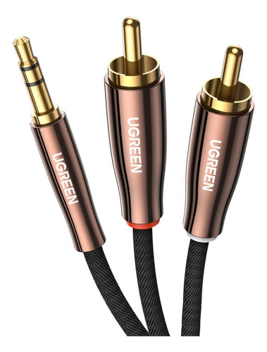Cable Adaptador De Audio Ugreen Auxiliar 3.5mm Macho A 2 Rca Macho 1m Nylon Trenzado