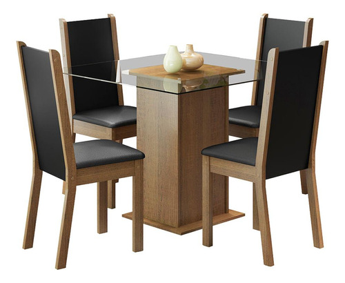 Juego Comedor Aline Madesa Mesa Tablero Vidrio 4 Sillas Mcp Color Marrón/negro Diseño De La Tela De Las Sillas Liso