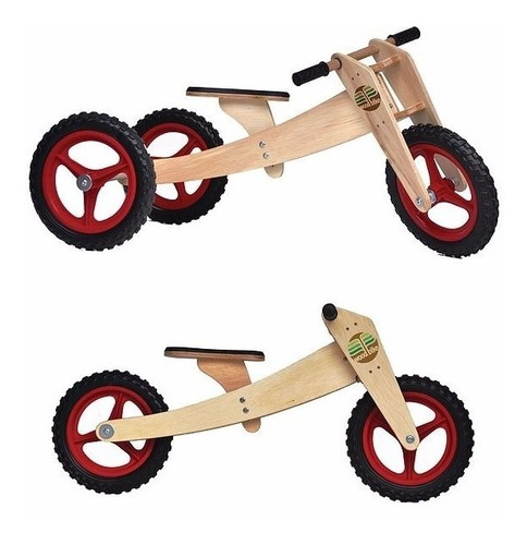 Kit Bicicleta Triciclo 1-5 Anos Woodbike 3 Em 1 Frete Grátis