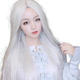 Peluca Sintética Lisa Color Blanco Para Cosplay Largo 60cm