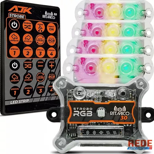 4 Strobo Automotivo Carro Ajk 4 Faróis Rgb Com Controle Novo