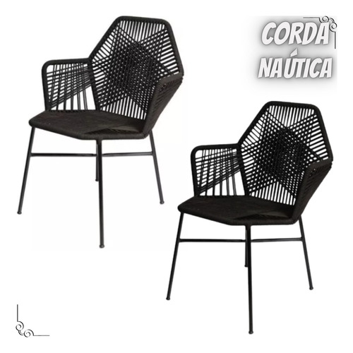 Kit 2 Cadeiras Tropicalia Corda Náutica Para Mesa De Jantar 