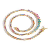 Colar Choker Riviera Cravejada Zircônias Coloridas Com 40cm