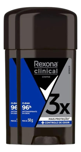 Kit 2 Desodorante Rexona Clinical Clean 58g