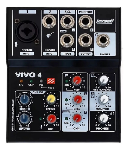 Mixer Consola Interfaz De Audio Usb Lexsen Vivo 4