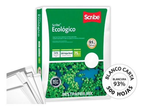 Papel Blanco Carta (scribe Verde) - 1 Paquete Con 500 Hojas