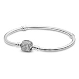 Brazalete Pandora Cadena De Serpiente Con Broche De Pavé Color Plata Talla 23 Cm